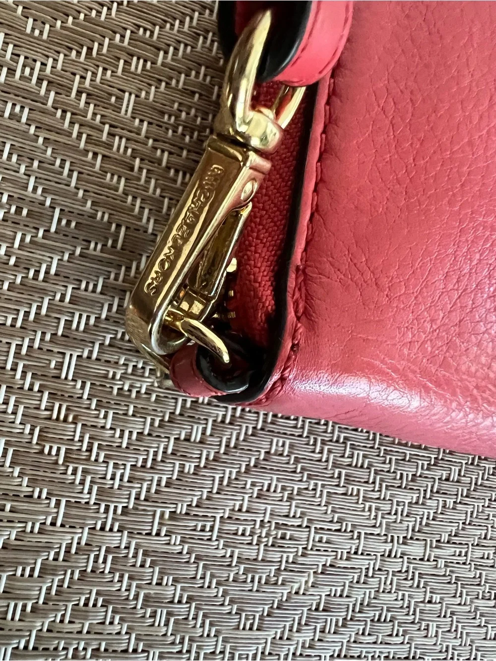 Michael Kors Fulton Pinkish Red Zip Around Leather Phone Case Wristlet Wallet